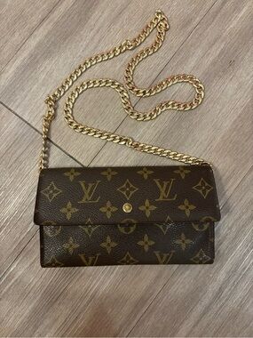 Louis Vuitton Sarah Wallet Monogram With Custom Gold Chain